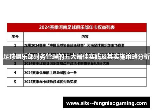 足球俱乐部财务管理的五大最佳实践及其实施策略分析